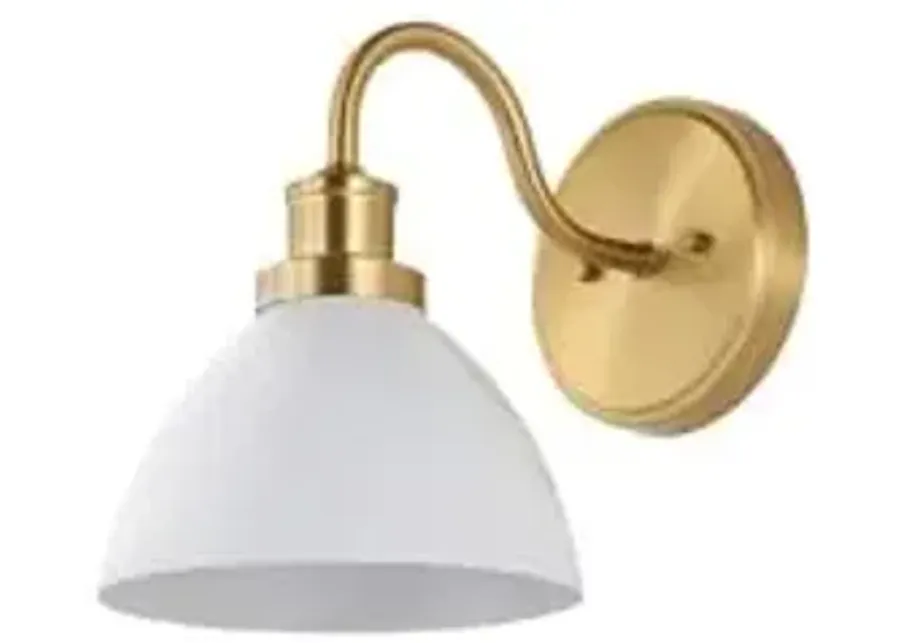 SAFAVIEH Lighting Collection Genetta Gold/White Shade Dome Single Wall Sconce-Gold