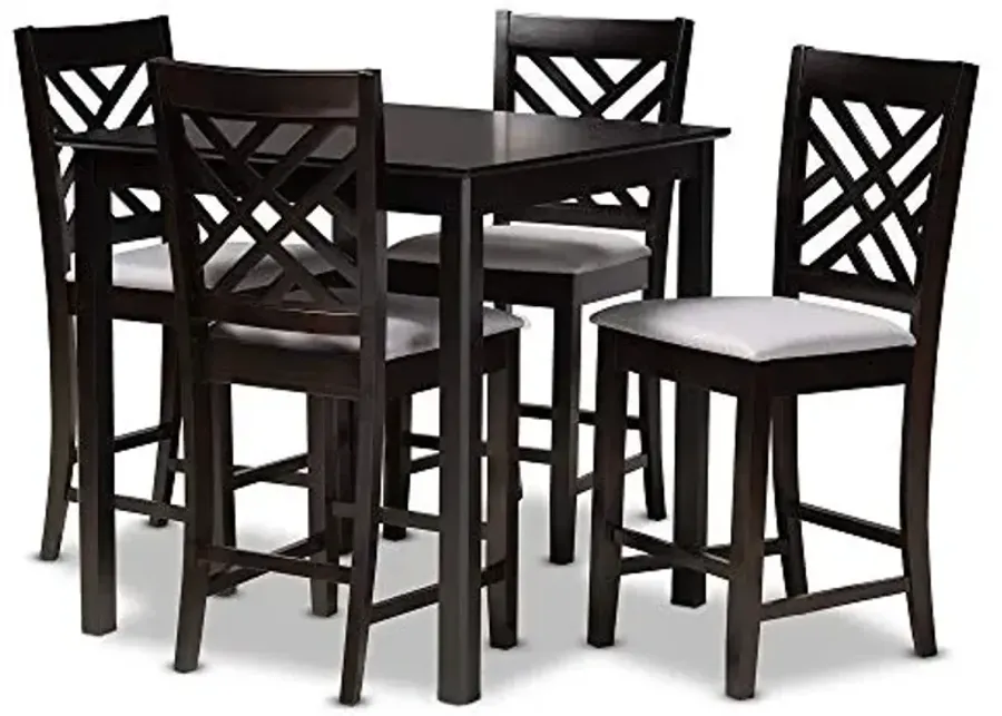 Baxton Studio Caron Pub Set and Pub Set Gray Fabric Upholstered Espresso Brown Finished 5-Piece Wood Pub Set-Grey, Espresso Brown