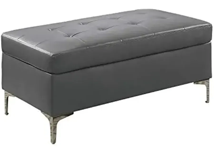 Lexicon Dani Faux Leather Tufted Ottoman, 45" W, Gray-Grey