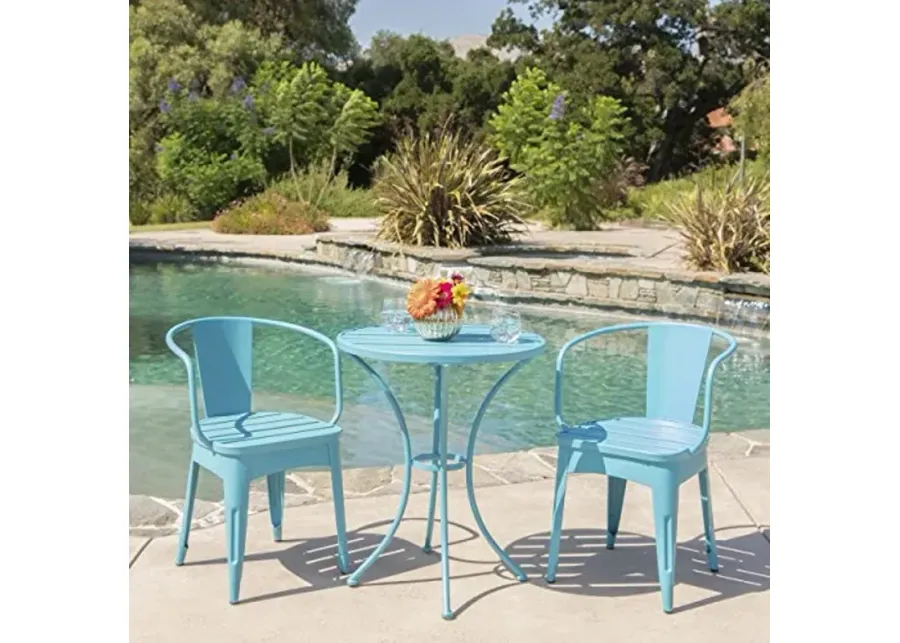 Christopher Knight Home Colmar Outdoor Iron Bistro Set, 3-Pcs Set, Matte Blue-Matte Blue
