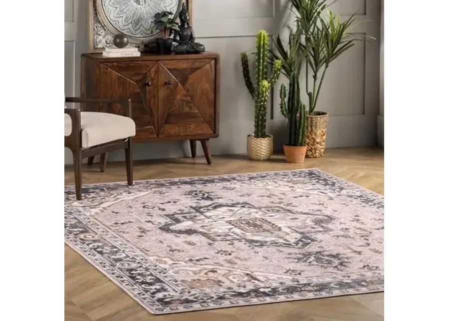 nuLOOM Sasha Machine Washable Medallion Ultra Thin Area Rug, 5x8, Pink-Sasha Light Pink