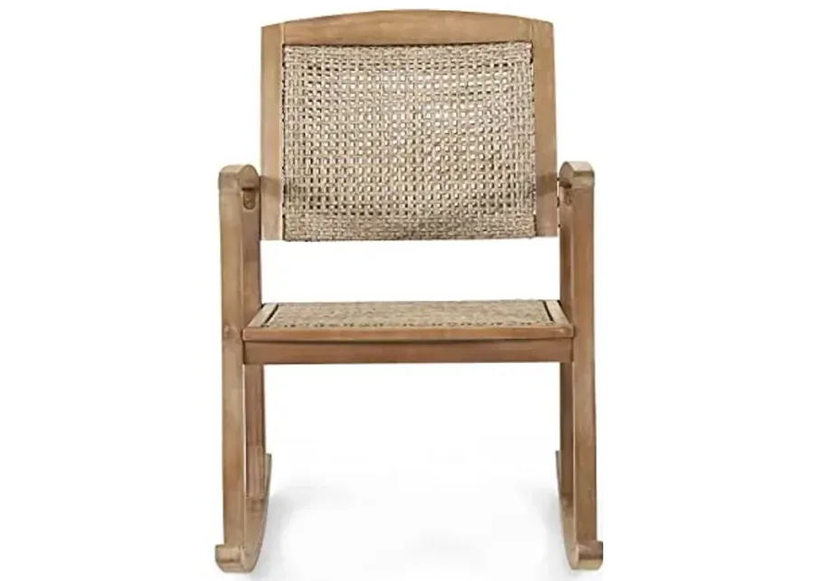 Welby Outdoor Rocking Chair - Acacia Wood and Wicker - Light Brown-Multi Light Brown + Light Brown