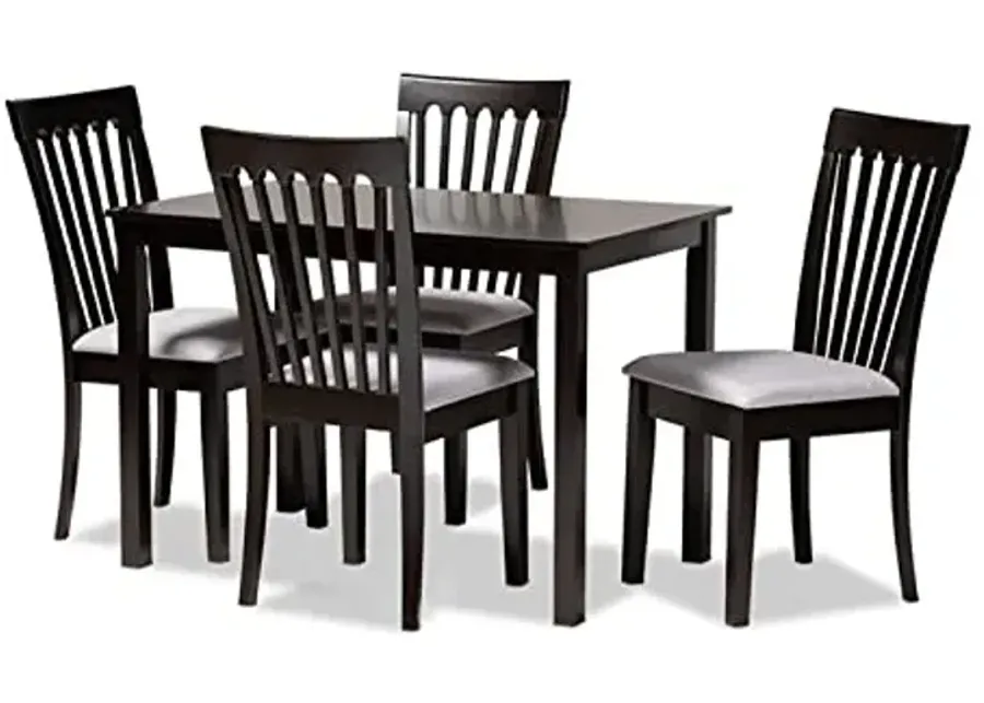 Baxton Studio Minette Modern and Contemporary Gray Fabric Upholstered Espresso Brown Finished Wood 5-Piece Dining Set-Gray, espresso