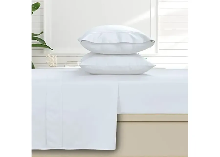 Tribeca Living Solid Sheets Set, Soft Egyptian Cotton Sateen Deep Pocket Bedsheets and Matching Pillowcases, 500 Thread Count, 4-Piece Luxury Bedding, King, White-White