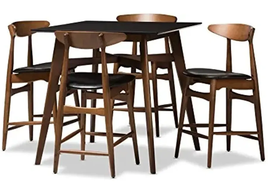 Baxton Studio Isadora Pub Set Black/Walnut Brown-Black, Walnut Brown