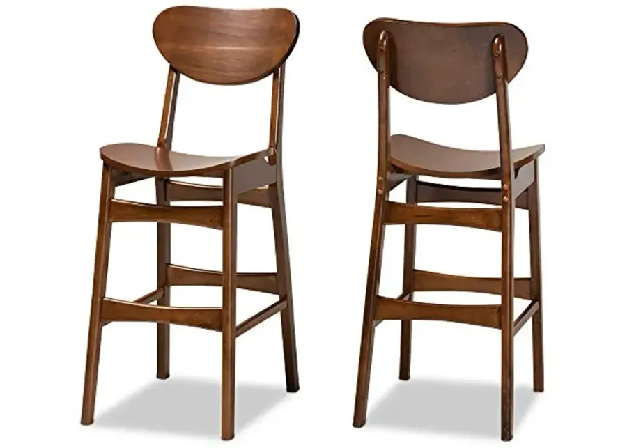 Baxton Studio Katya Mid-Century Modern Walnut Brown Finished Wood 2-Piece Bar Stool Set-Walnut Brown