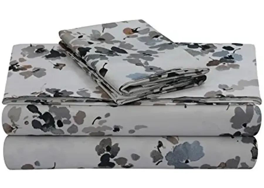 Tribeca Living Cotton Sateen Pillowcases Standard Size Set of 2 Pillow Covers, Floral Print, 300 Thread Count, Luxury Bedding, King, Lisbon Gray-Lisbon Gray
