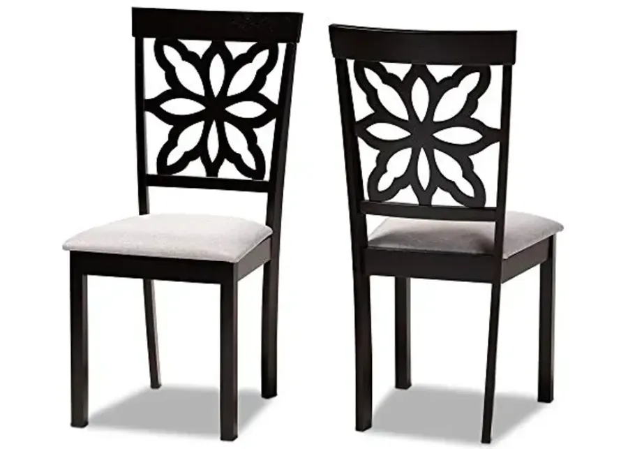 Baxton Studio Samwell Modern and Contemporary Grey Fabric Upholstered and Dark Brown Finished Wood 2-Piece Dining Chair Set-Grey