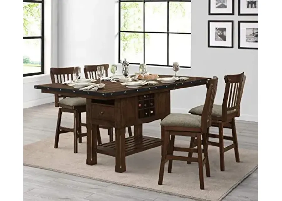 Lexicon Ellyza 5-Piece Counter Height Dining Set with Swivel Chairs, Dark Brown-Dark Brown