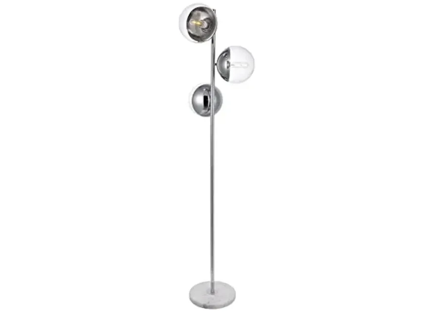 Living District Eclipse 3 Lights Chrome Floor Lamp with Clear Glass-Clear, Chrome