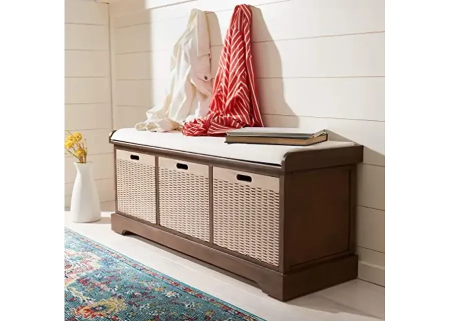 SAFAVIEH Home Collection Landers Brown 3-Drawer Storage Cushion Bench BCH5703C-Brown