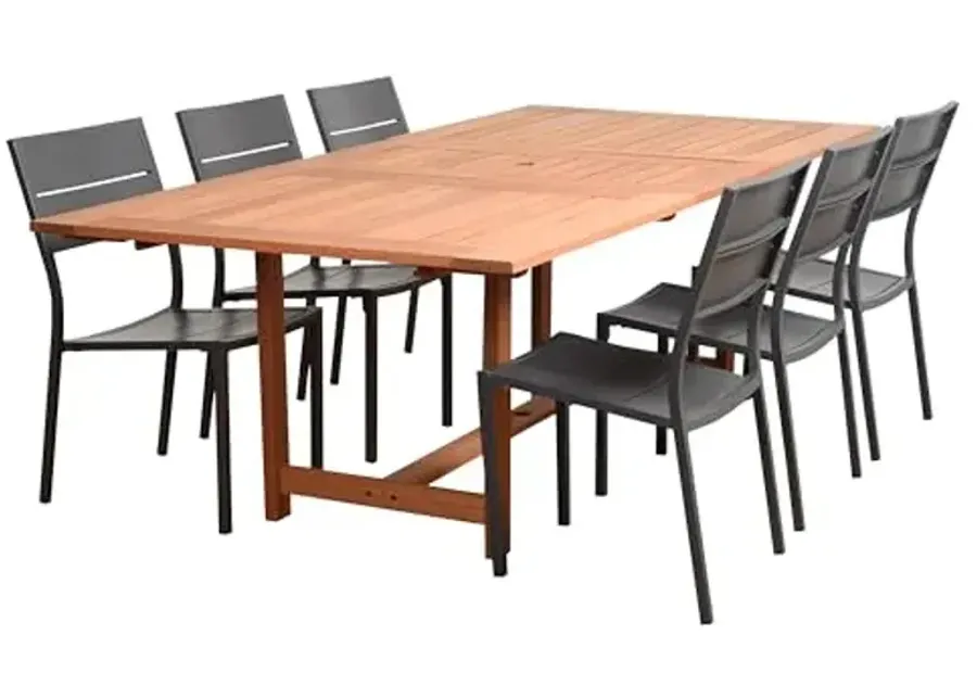 Amazonia Eucalyptus Wood | Durable and Ideal for Patio and Outdoors, Side Chair Athlone 7-Piece Rectangular Dining Set |, Brown-Brown