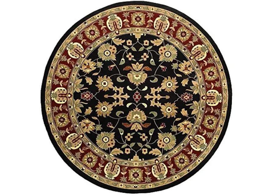 Trade AM Adana Round Floral Area Rug, 4 by 4-feet, Black/ Red-Red, Black