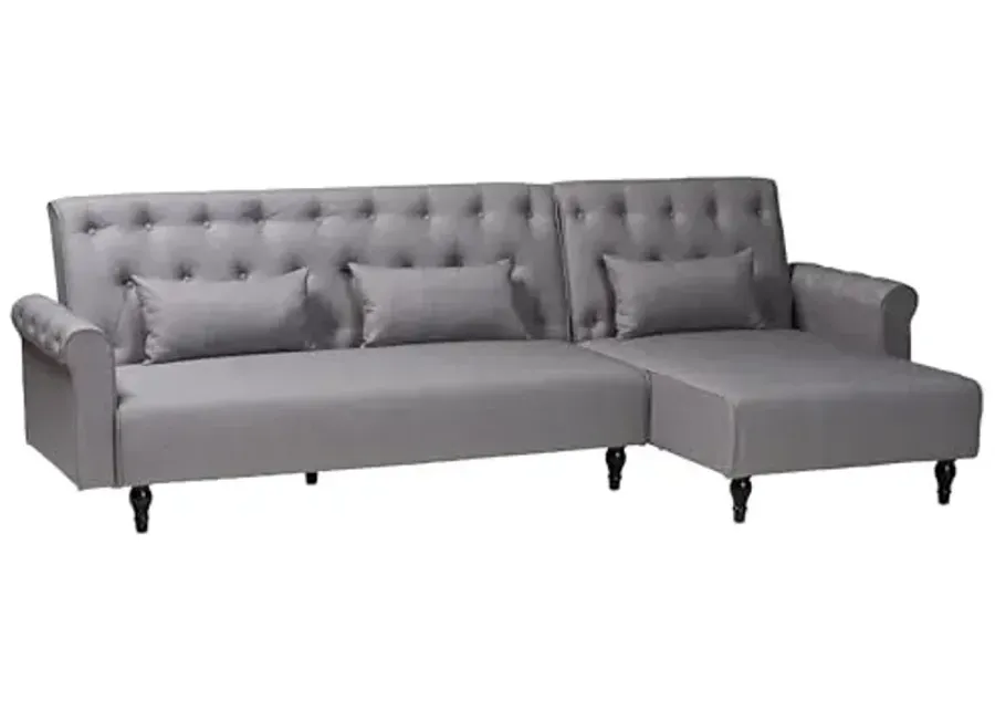 Baxton Studio Chesterfield Retro-Modern Slate Grey Fabric Upholstered Convertible Sofa Bed-Slate Grey