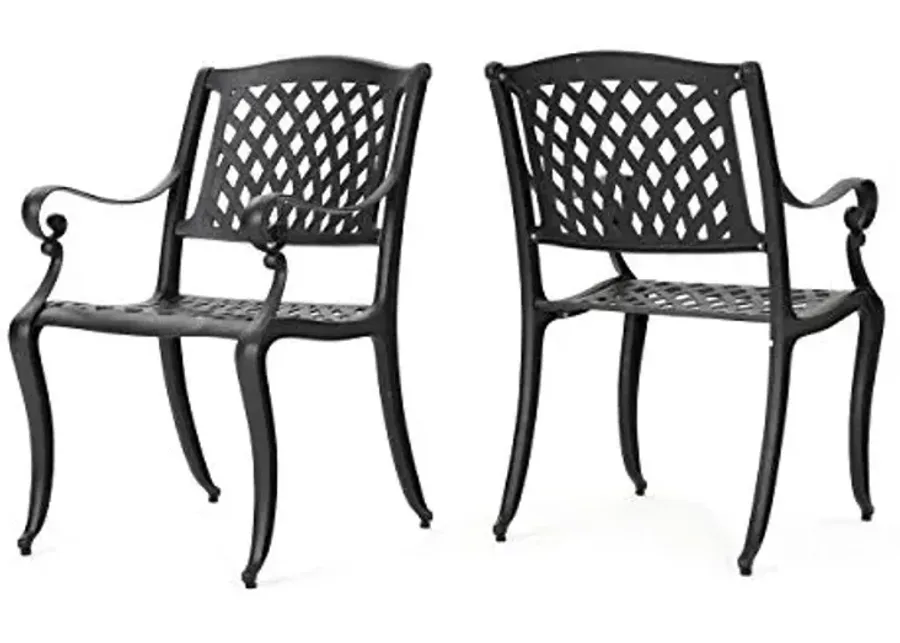 Christopher Knight Home Hallandale Outdoor Cast Aluminum Chairs, 2-Pcs Set, Antique Matte Black-Antique Matte Black