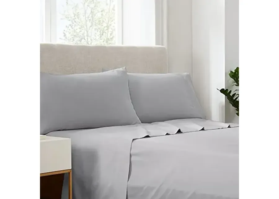 Serta Simply Clean Super Soft Hypoallergenic Stain Resistant Deep Pocket 3 Pieces Solid Bed Sheet Set, Twin XL, Silver Grey-Silver Grey