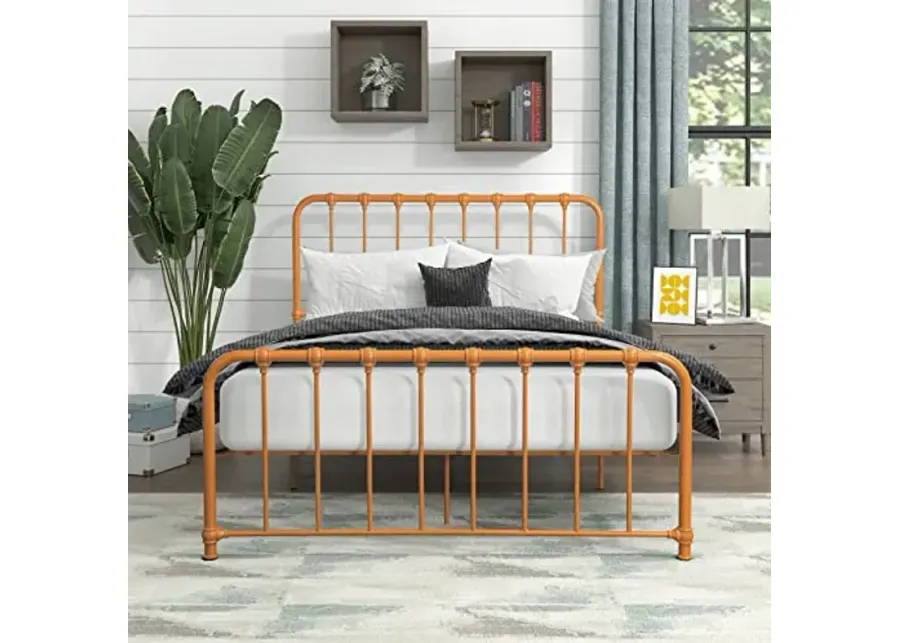 Lexicon Full Metal Bed Frame, Metal Platform Bed with Strong Metal Slat Support Under Bed Storage, Full Bed Frame with Headboard, No Box Spring Needed, Easy Assembly, Full, Orange-Orange