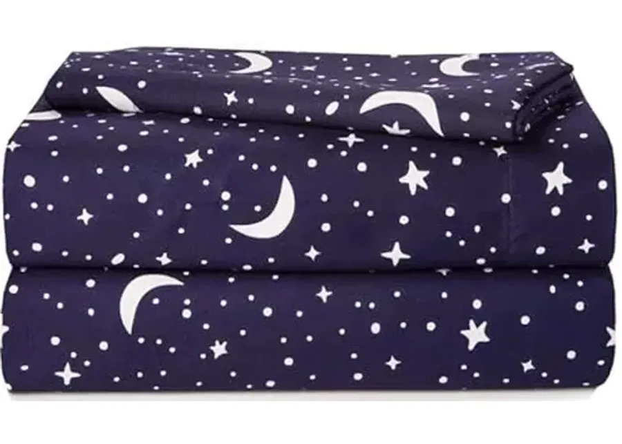Heritage Kids 4 Piece Full Sheet Set,Constellation Outerspace with Moon and Stars Pattern, Cozy and Durable with 2 Pillow Cases, 1 Fitted Sheet, 1 Flat Sheet-Galaxy