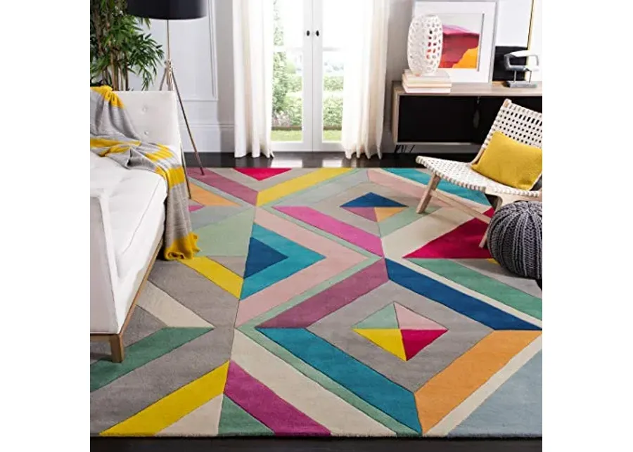 SAFAVIEH Fifth Avenue Collection 9' x 12' Grey/Multi FTV112A Handmade Mid-Century Modern Abstract Wool Area Rug-108