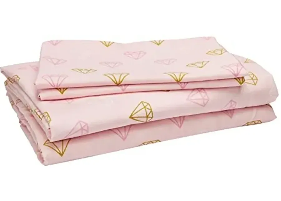 Heritage Kids 4 Piece Sheet Set, Including Fitted Sheet, Top Sheet and 2 Pillow Cases, Pink and Gold Diamond, Full,-Diamond