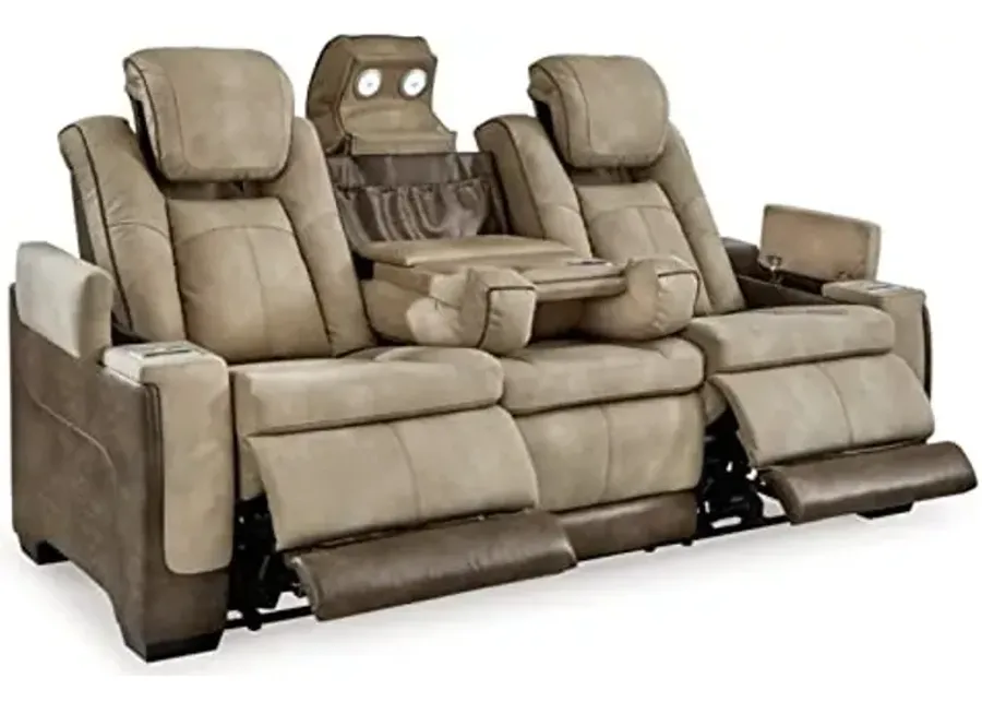 Signature Design by Ashley Next-Gen DuraPella Power Reclining Sofa with Adjustable Headrest, Sand-Beige