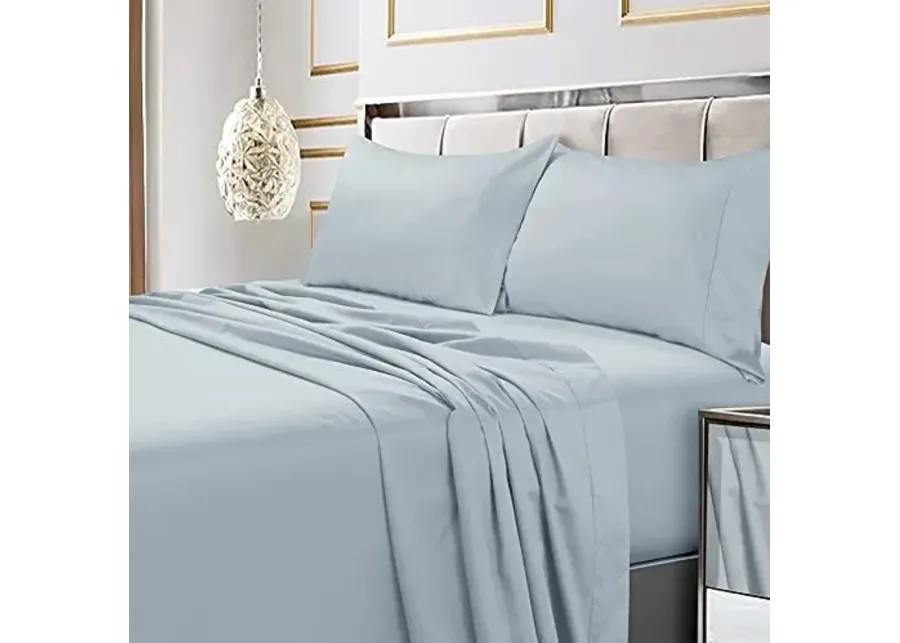 Tribeca Living Bed Sheet Set, Soft Egyptian Cotton Sateen Solid Sheets and Pillowcase Set, Extra Deep Pocket, 600 Thread Count, 4-Piece Luxury Bedding, California King, Sky Blue-Sky Blue