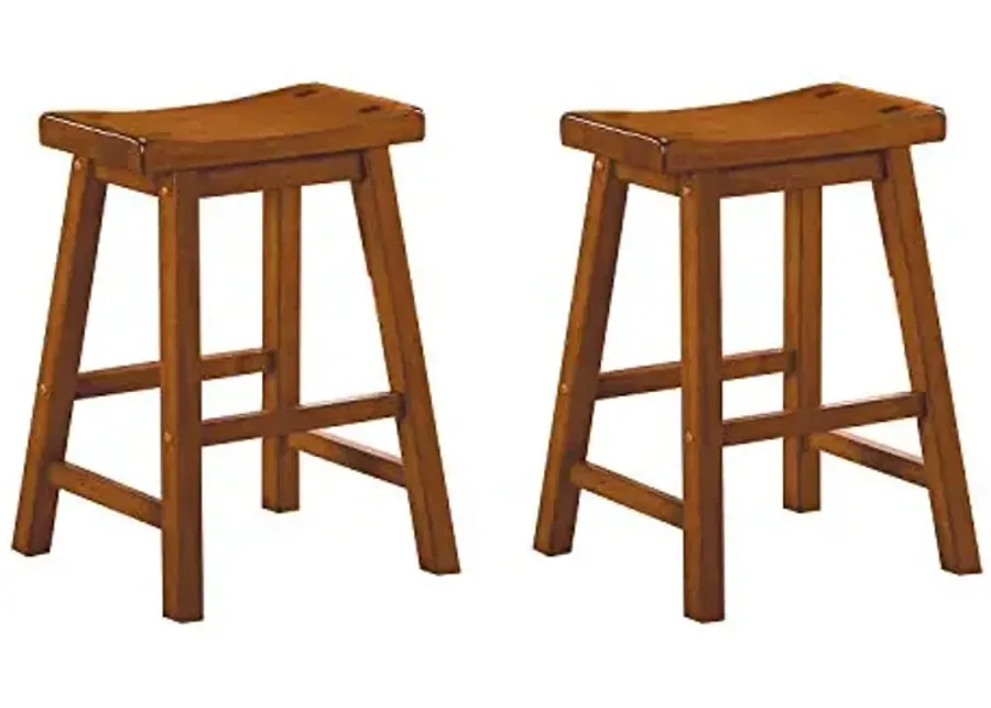 Lexicon Victoria Saddle Solid Wood Counter Height Bar Stool Set of 2 - Saddle Kitchen Stool Dining Height Stools for Dining, Armless Chair Seating, Perfect Casual - 23.5" Oak-Oak