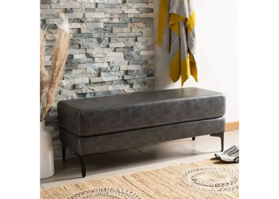Safavieh Home Elise 48-inch Grey Faux Leather and Black Rectangular Bench-Grey, Black