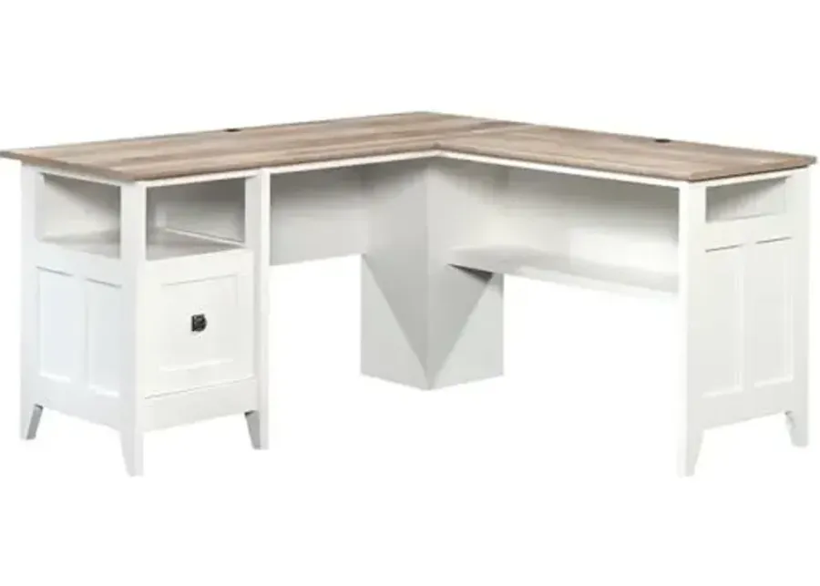 Sauder August Hill L-Shaped Home Office Desk in Soft White, Soft White Finish-Soft White