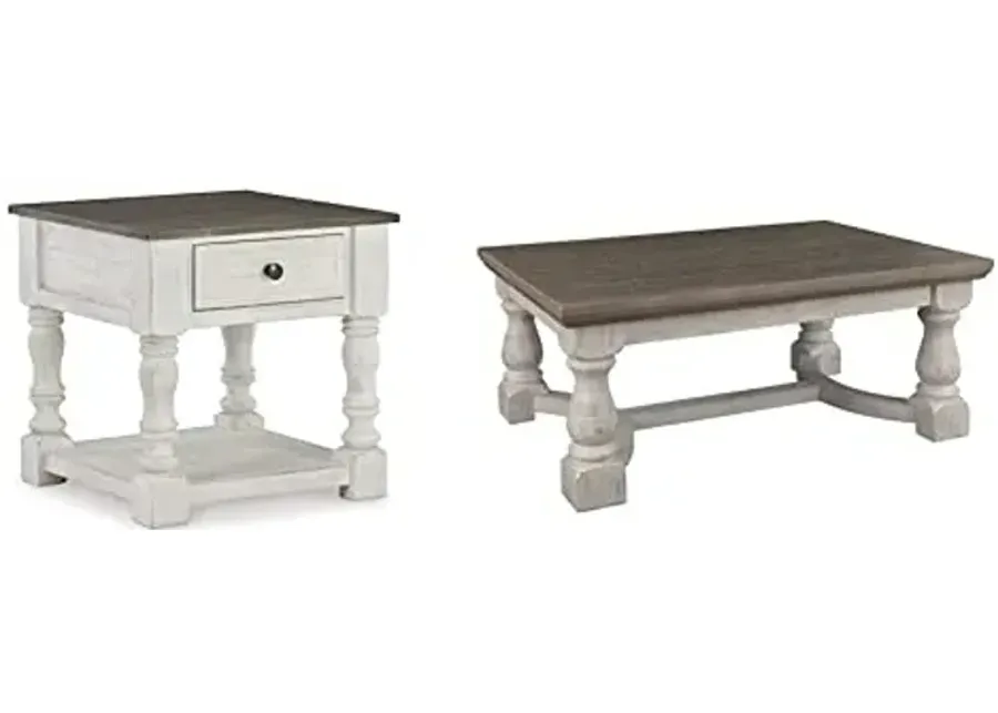 Signature Ashley Havalance Farmhouse End Table and Coffee Table Set, Gray/White-Grey
