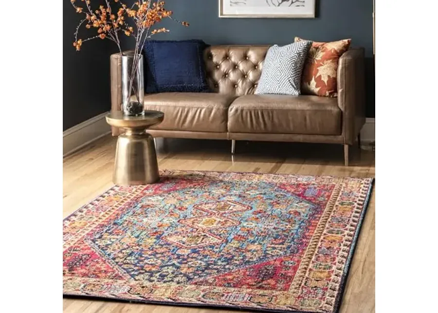 nuLOOM Erline Medallion 4x6 Area Rug for Living Room Bedroom Dining Room Kitchen, Multicolor/Blue-Multi Color