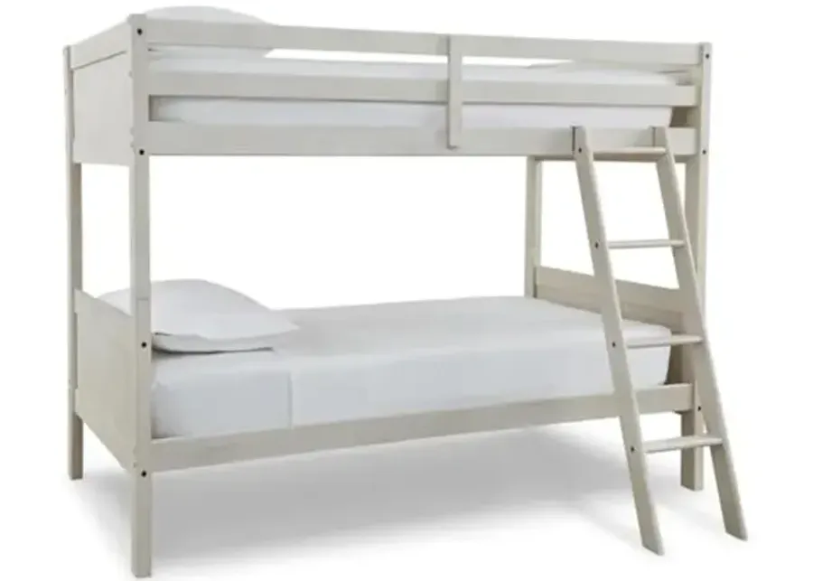 Signature Design by Ashley Robbinsdale Casual Twin Over Twin Bunk Bed with Ladder, No Foundation or Box Spring Needed, White-White