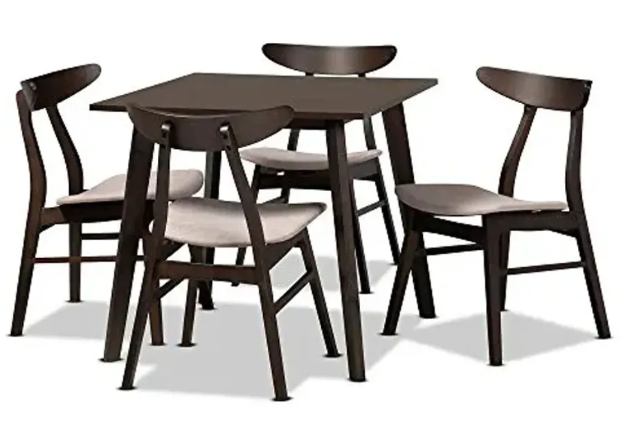 Baxton Studio Cavan Dining Set Dining Set Beige Fabric Upholstered Dark Oak Brown Finished 5-Piece Wood Dining Set-Beige