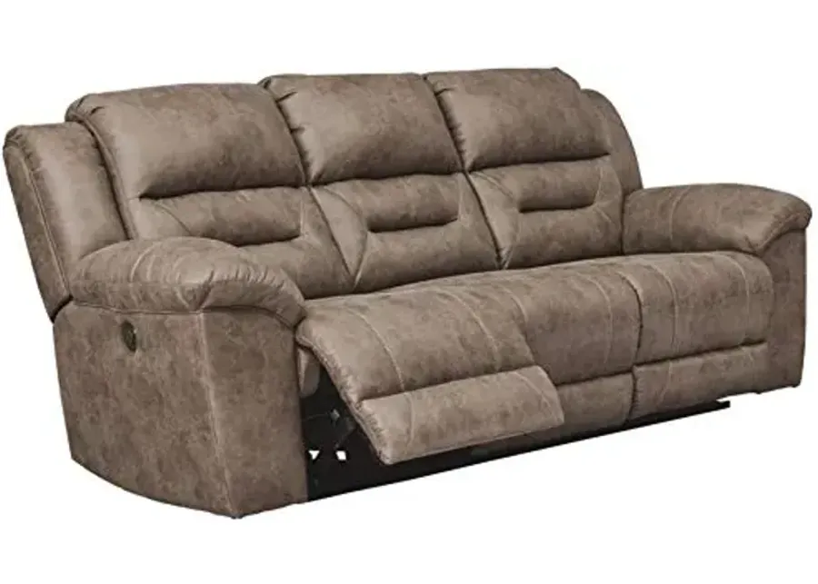 Signature Design by Ashley Stoneland Faux Leather Power Reclining Sofa, Light Brown-Light Brown