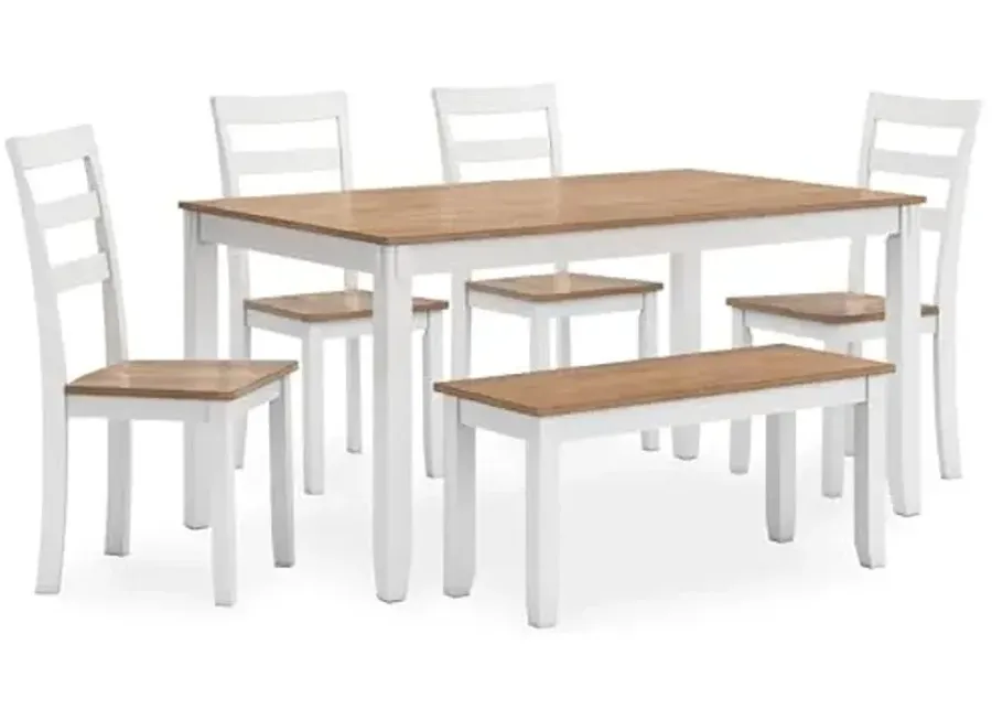 Signature Design by Ashley Gesthaven Modern Dining Table with 4 Chairs and Bench, Set of 6, White & Light Brown-Light Brown & White