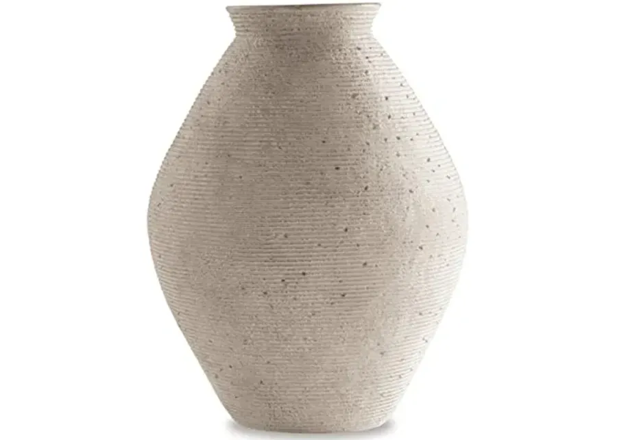 Signature Design by Ashley Hannela 17" Modern Distressed Polyresin Vase, Antique Tan-Tan