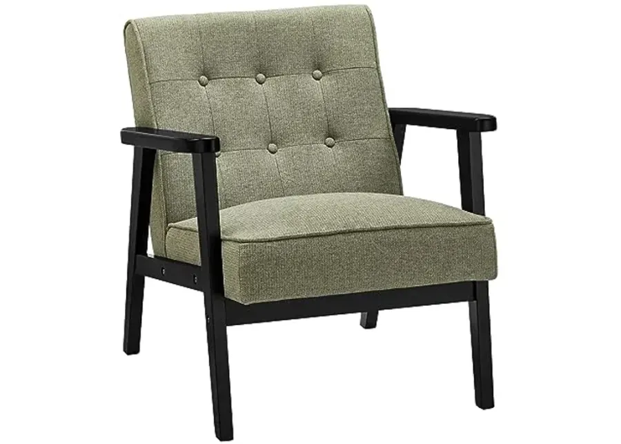 SONGMICS Accent Leisure Chair, Mid-Century Modern Arm Chair with Solid Wood Armrests and Legs, 1-Seat Cushioned Sofa for Living Room Bedroom Balcony Studio, Olive Green ULAC001C01-Olive Green