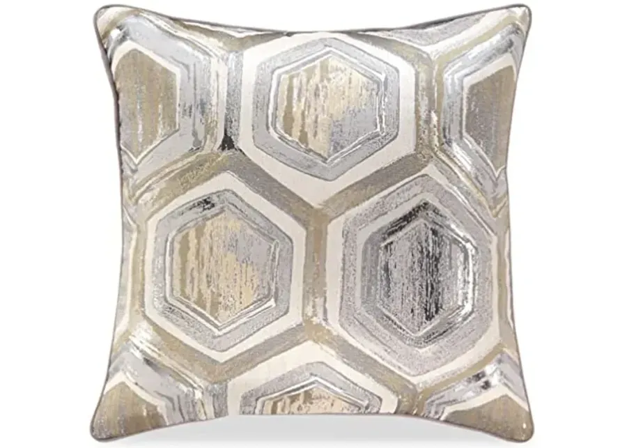 Signature Design by Ashley Meiling Geometric Throw Pillow, 20 x 20 Inches, Metallic Silver and Gold-Metallic