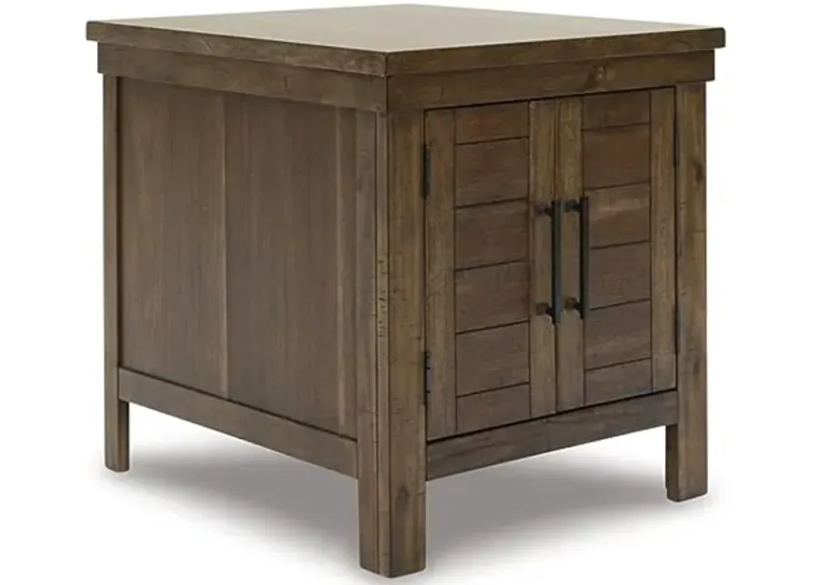 Signature Design by Ashley Moriville Rustic Farmhouse End Table with Dual Cabinet Doors, Brown-Dark Brown