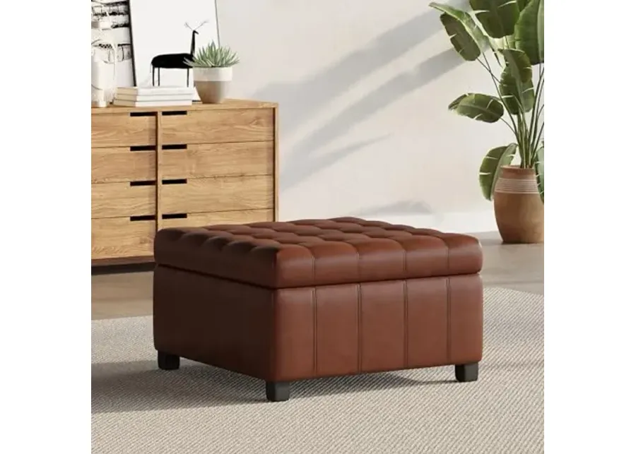 Christopher Knight Home Faux Leather Storage Ottoman Square Ottoman End of Bed Ottoman Cube for Bedroom Entryway Foot Rest Stool with Hinged Lid 30.25" x 30.25" x 18\-Cognac Brown + Dark Brown