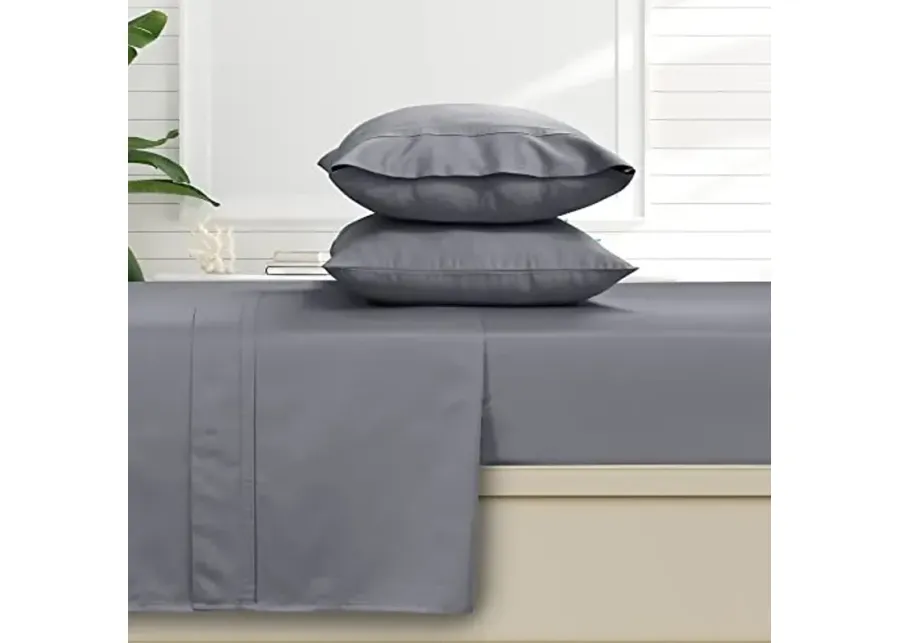 Tribeca Living Queen Bed Sheet Set, Soft Egyptian Cotton Sateen Solid Sheets and Pillowcase Set, Deep Pocket, 500 Thread Count, 6-Piece Luxury Bedding, Steel Grey-Gray