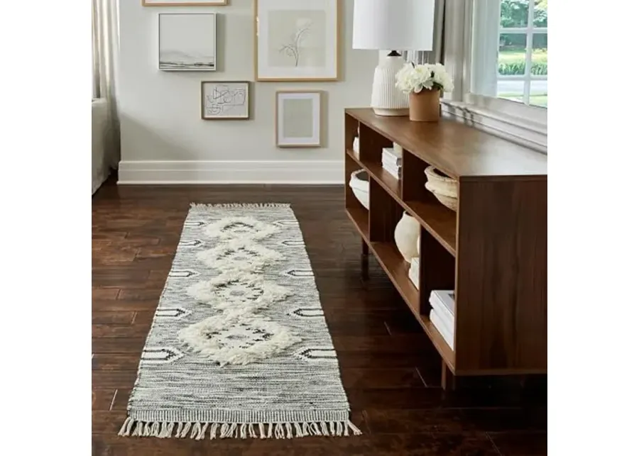 nuLOOM Savannah Moroccan Tasseled Wool Runner Rug, 2' 2" x 8', Black-Black