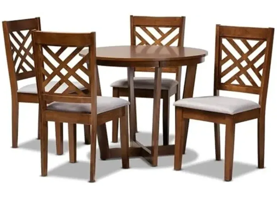 Baxton Studio Alena Modern and Contemporary Grey Fabric Upholstered and Walnut Brown Finished Wood 5-Piece Dining Set-35.4