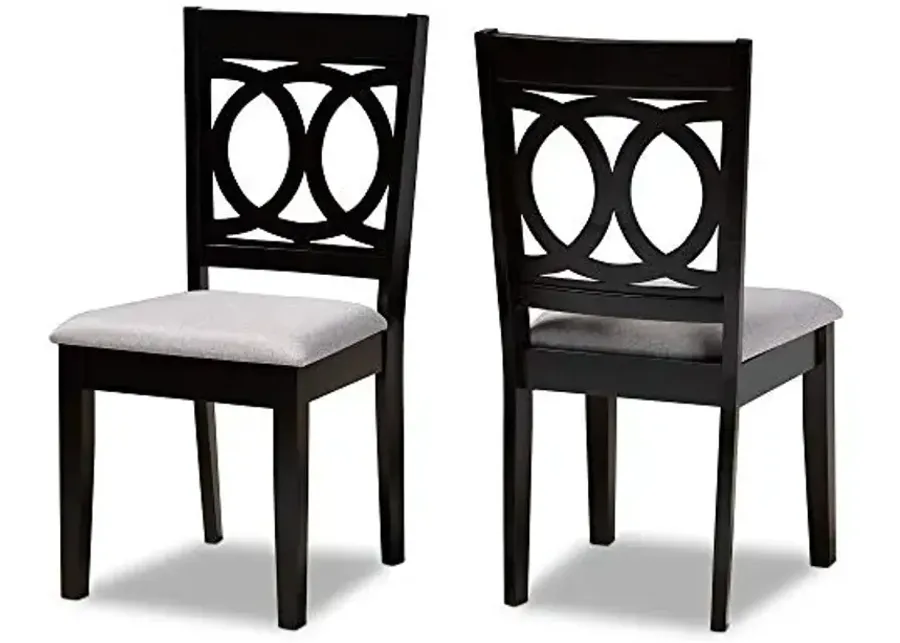 Baxton Studio Barret Dining Chair Set - Grey Fabric Upholstered, Espresso Brown Wooden Frame-Grey