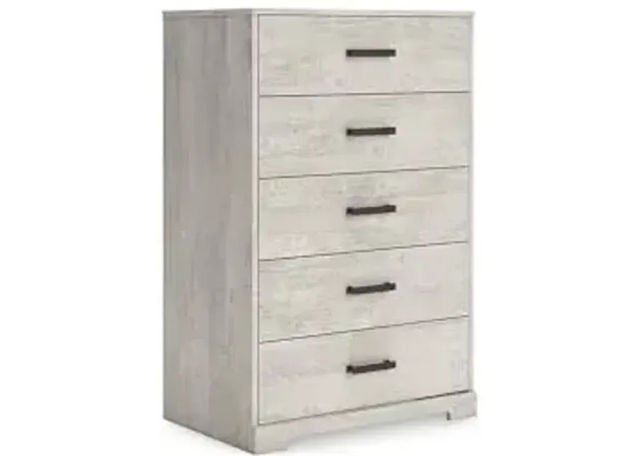 Signature Design by Ashley Shawburn Vintage 5 Drawer Chest with Safety Stop, Light Gray-Light Gray