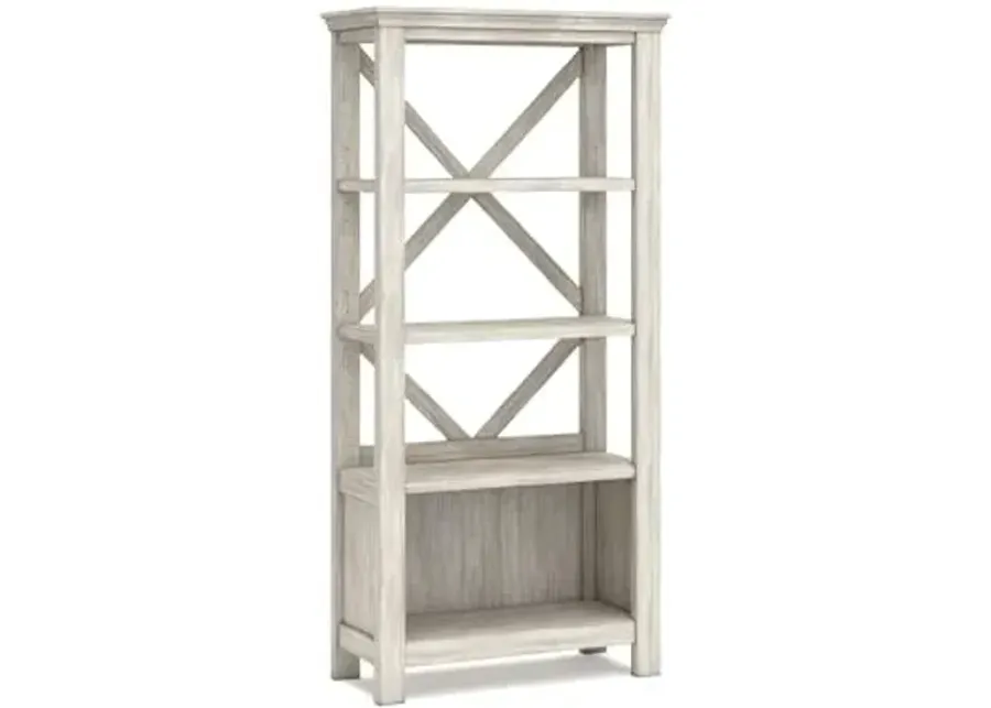 Signature Design by Ashley Carynhurst Rustic Farmhouse 75" Bookcase with 4 Shelves, White-White