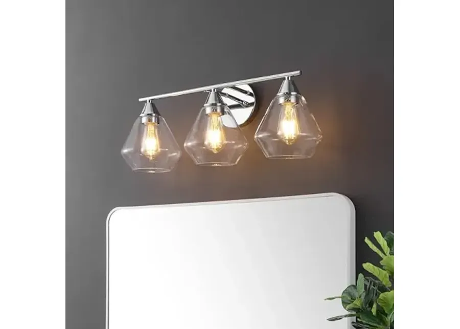 SAFAVIEH Lighting Collection Amani Chrome/Clear 3-Light Wall Sconce Light Fixture (LED Bulbs Included)-Chrome, Clear