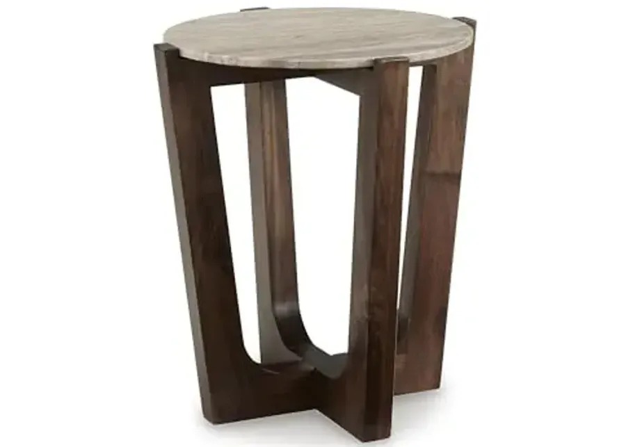 Signature Design by Ashley Tanidore Casual Marble Tabletop End Table with Cross Legs, Light Brown & Dark Brown-Light Brown & Dark Brown