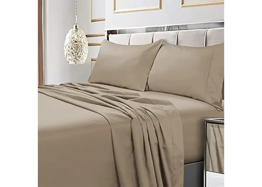 Tribeca Living Bed Sheet Set, Soft Egyptian Cotton Sateen Solid Sheets and Pillowcase Set, Extra Deep Pocket, 600 Thread Count, 4-Piece Luxury Bedding, California King, Clay-Clay