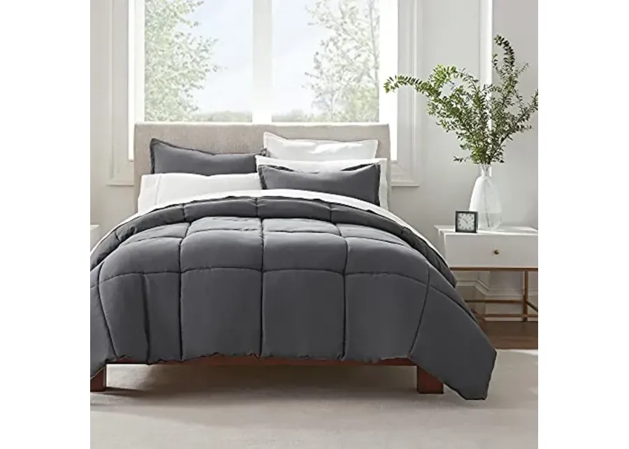 SERTA Simply Clean Ultra Soft Hypoallergenic Solid 3 Piece Comforter Set, King, Grey-Grey